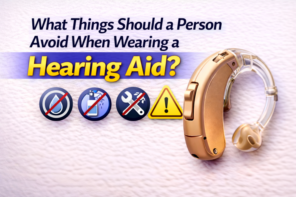 What things should a person avoid when wearing a hearing aid